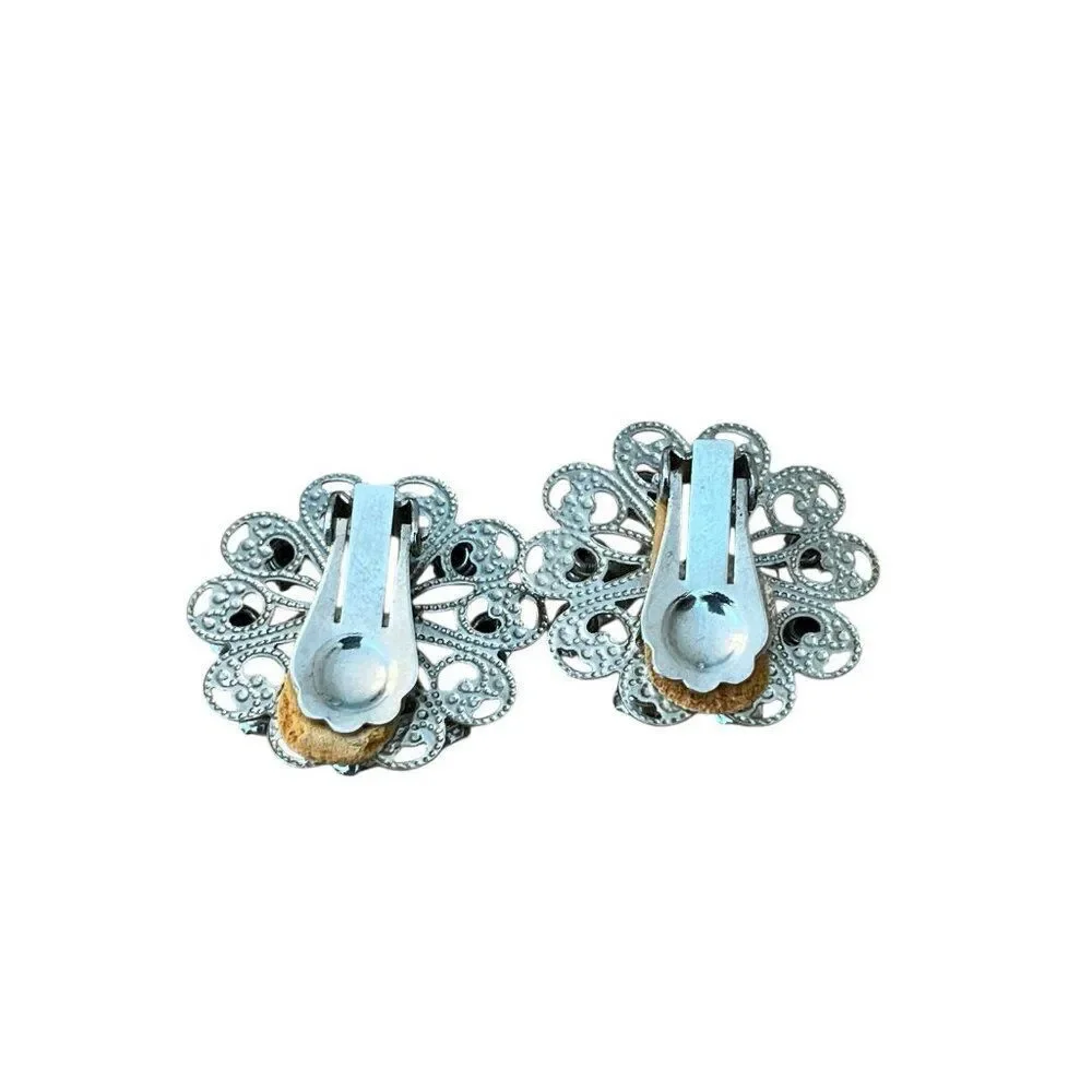 Camelot Silver Tone Blue Rhinestone Star Brooch and Clip On Earrings Box Set Vtg